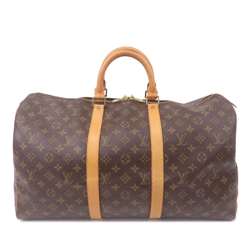 Louis Vuitton bags with a snap - button closure and a decorative charm for styleLouis Vuitton Monogram Keep All 50 Boston Bag Brown M41426