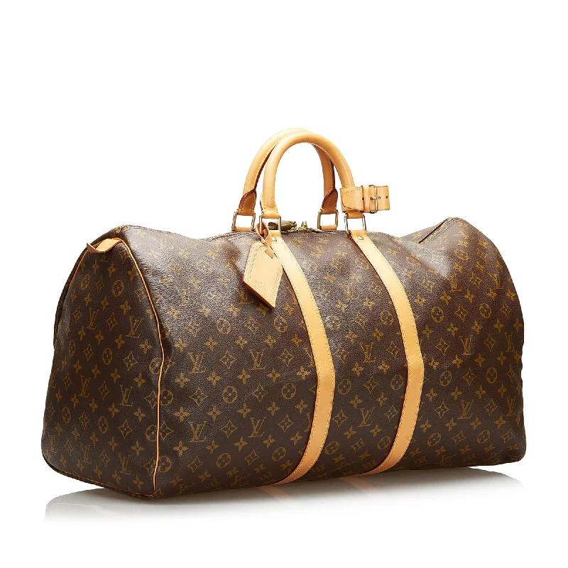 Louis Vuitton handbags with a patent - leather finish for a shiny lookLouis Vuitton Monogram Keepall 55 (SHG-37081)