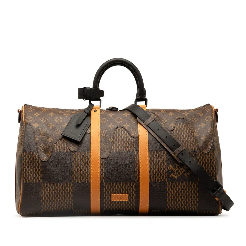 Louis Vuitton bags with a magnetic snap closure for easy accessLouis Vuitton Giant Keepall Bandouliere 50 Boston Bag Shoulder Bag 2WAY N40360 Brown PVC Leather Men Louis Vuitton