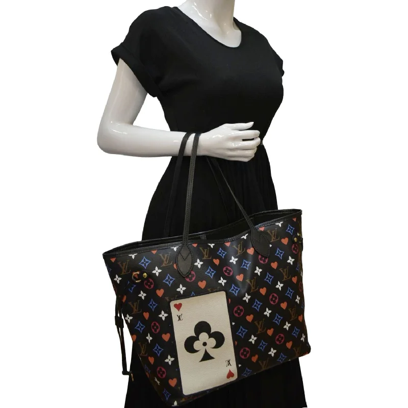 Louis Vuitton tote bags with a printed LV logo on the front for brand visibilityLOUIS VUITTON Game On Neverfull MM Monogram Canvas Tote Bag Black