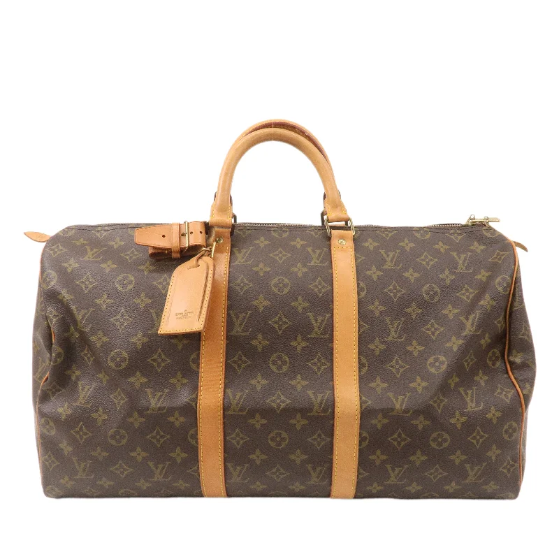 Louis Vuitton bags with a detachable mirror inside for on - the - go touch - upsLouis Vuitton Monogram Keep All 50 Boston Bag Brown M41426