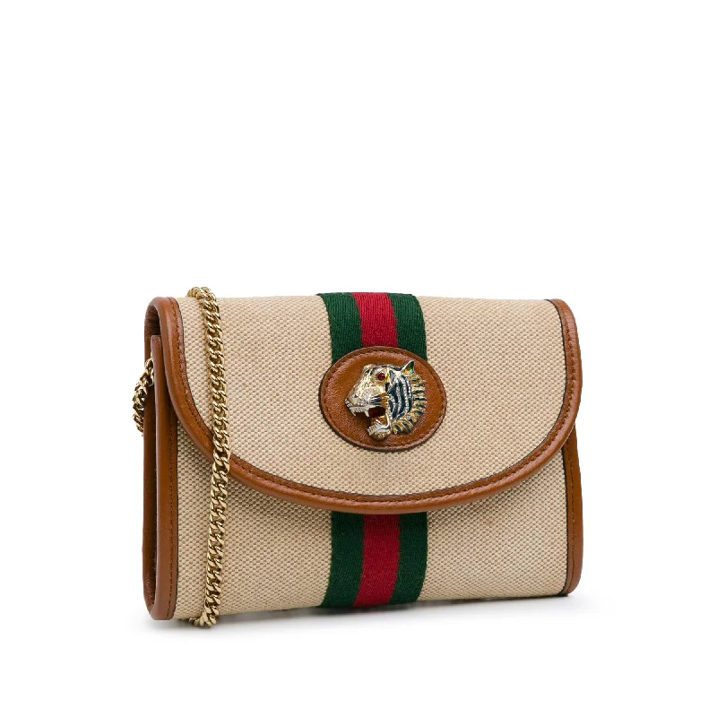 Ladies Gucci shoulder bags with a magnetic - closure flapGucci Mini Rajah Web Chain Canvas Crossbody Bag mfVuwU)