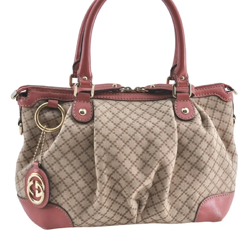 Gucci backpacks for women with a hidden back pocketAuth GUCCI Diamante Sukey Shoulder Tote Bag Canvas Leather 247902 Brown J0587