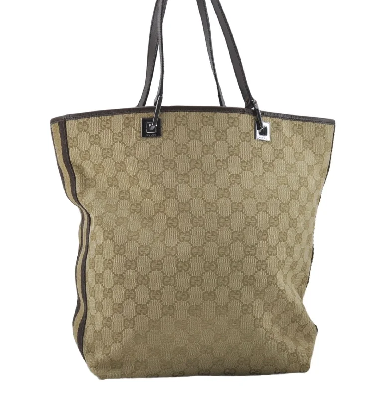 Women Gucci bags with a detachable mobile phone holderAuth GUCCI Sherry Line Shoulder Tote Bag GG Canvas Leather 31243 Beige 7016D