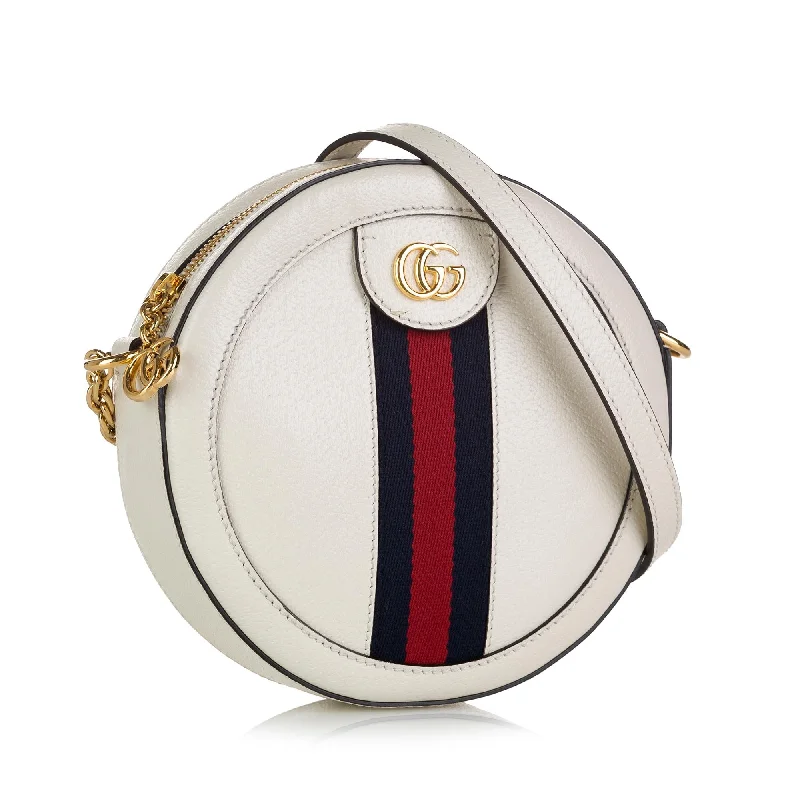 Women Gucci Sylvie bags with a leather - wrapped handleGucci Mini Round Ophidia Leather Crossbody Bag (35657)