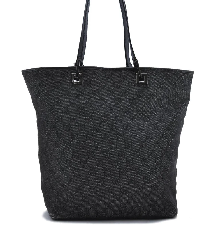 Gucci handbags for women with a back - zip pocketAuthentic GUCCI Vintage Shoulder Tote Bag GG Canvas Leather 31243 Black 7447C