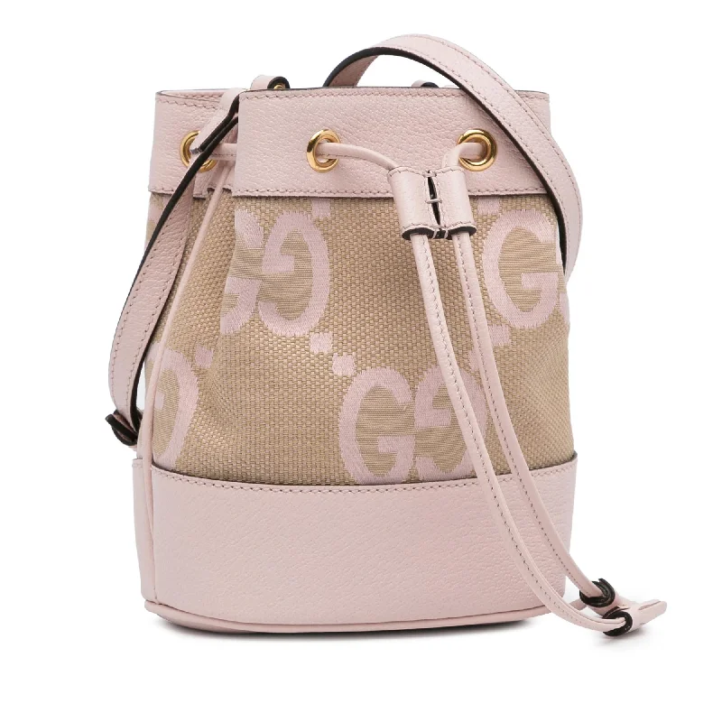 Women Gucci bags with a chain - link trim and a leather bodyGucci Mini Jumbo GG Canvas Ophidia Bucket Bag (7iNxcN)