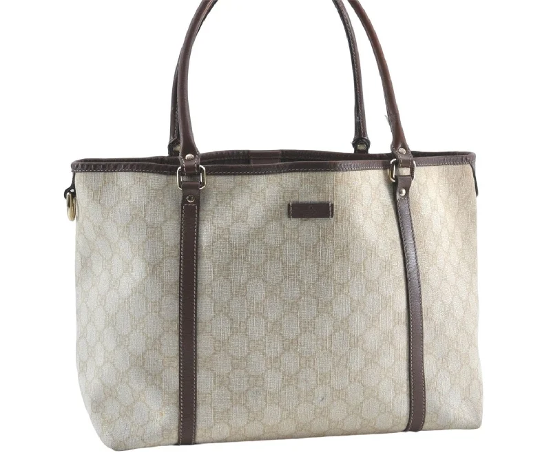 Gucci tote bags for women with a double - handle designAuthentic GUCCI Shoulder Tote Bag GG PVC Leather 197953 Ivory Beige J0495