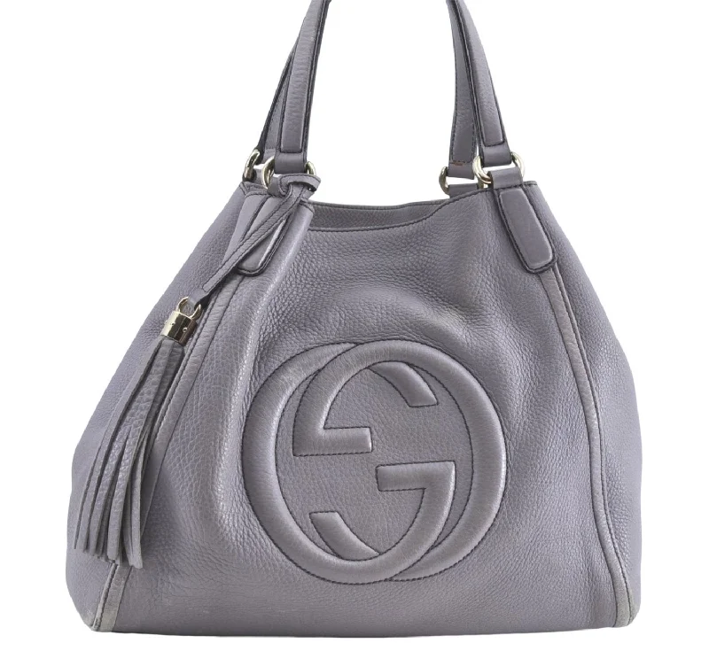 Ladies Gucci Dionysus bags with a chain - link shoulder strapAuthentic GUCCI SOHO Tassel Shoulder Tote Bag Leather 282309 Light Purple 1539C