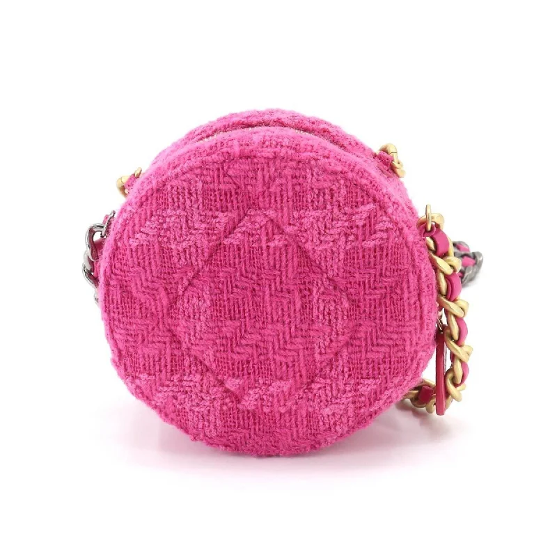 Chanel Chain Strap Handbag for Everyday UseCHANEL 19 Bag with  round chain shoulder bag tweed leather pink pouch