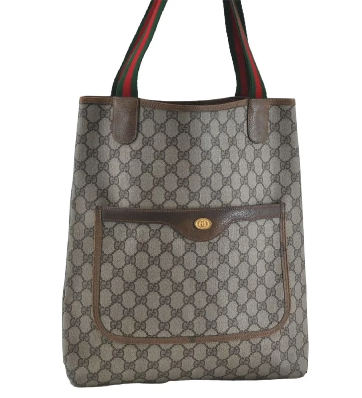 Gucci Marmont bags for women with quilted leather exteriorsAuthentic GUCCI Web Sherry Line Shoulder Tote Bag GG PVC Leather Brown J0569