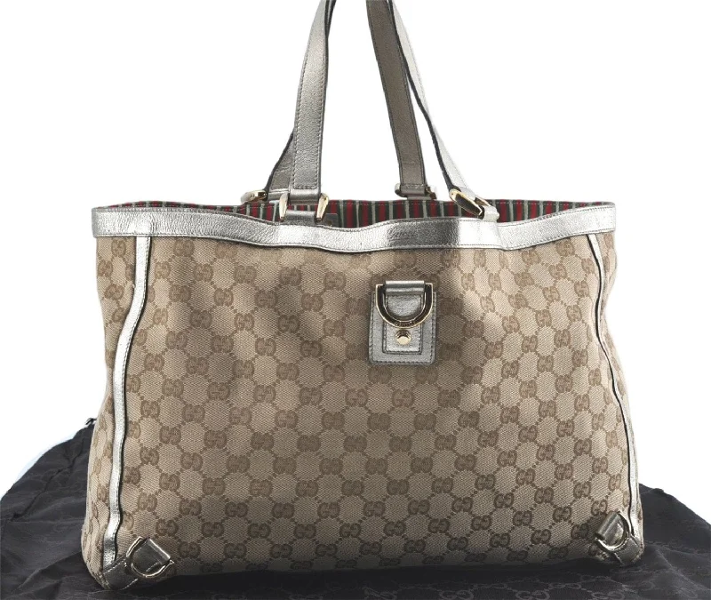 Gucci handbags for women with a beaded trimAuthentic GUCCI Abbey Shoulder Tote Bag GG Canvas Leather 141472 Beige J0491