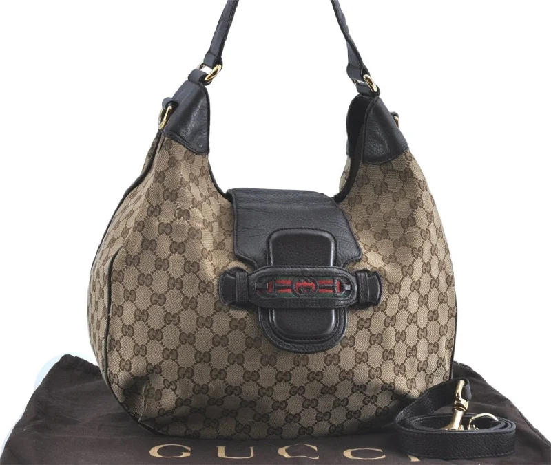 Gucci backpacks for women with a sleek silhouetteGUCCI Web Sherry Line Shoulder Hand Bag GG Canvas Leather 296851 Brown J0490