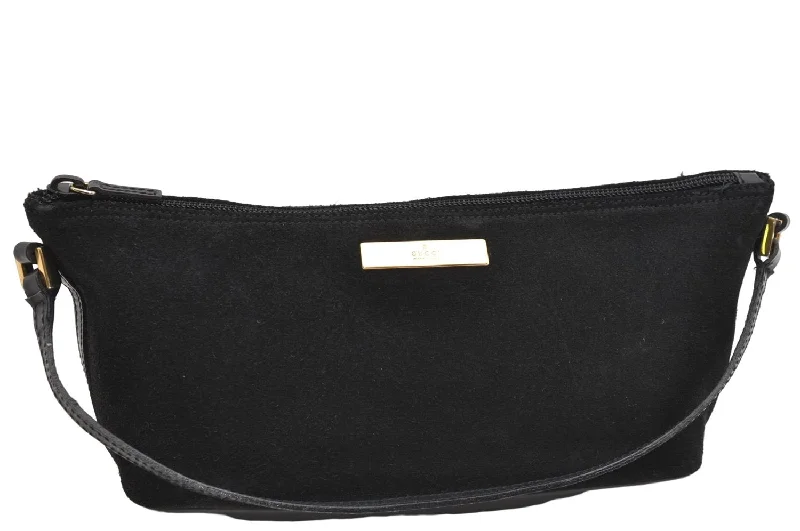 Gucci Marmont bags for women with a contrast - colored interiorAuthentic GUCCI Hand Bag Pouch Purse Suede Leather 0391103 Black 7159D