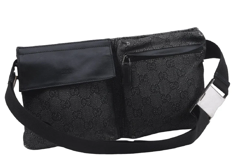 Women Gucci bags with a detachable mobile phone holderAuthentic GUCCI Waist Bum Bag GG Canvas Leather 28566 Black 5768D