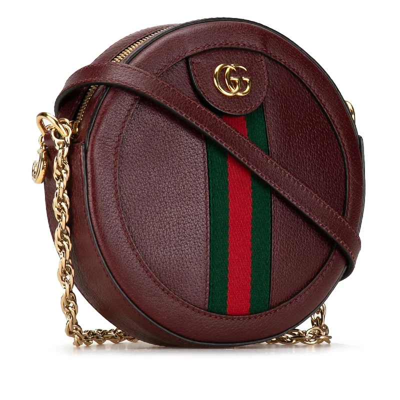 Women Gucci bags with interlocking G hardware for a classic lookGucci Mini Round Ophidia Leather Crossbody Bag X9STIA)