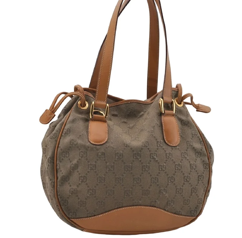 Women Gucci Sylvie bags with a monogram - embossed leatherAuthentic GUCCI Shoulder Hand Bag Purse GG Canvas Leather Brown 5728D