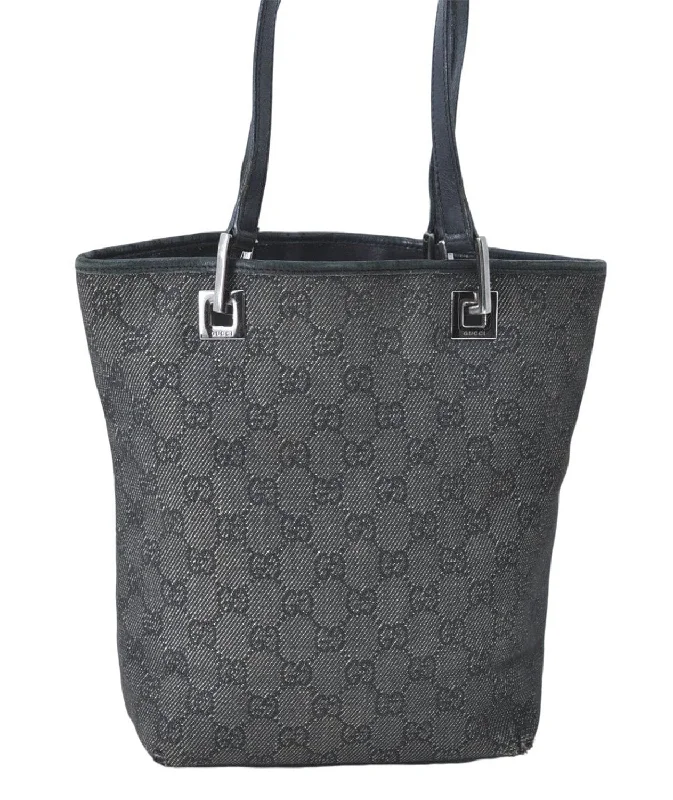 Women Gucci Sylvie bags with a detachable ribbon detailAuthentic GUCCI Shoulder Tote Bag Purse GG Canvas Leather 31244 Black J0520