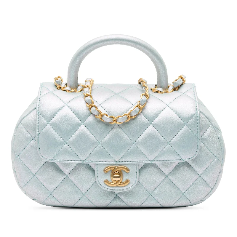 Chanel bags with the perfect balance of luxury and functionalityBlue Chanel CC Quilted Lambskin Top Handle Flap Satchel