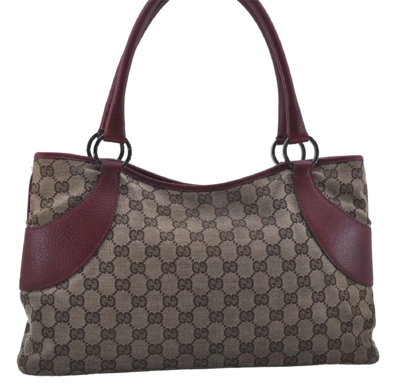 Gucci backpacks for women with a sleek silhouetteAuthentic GUCCI Shoulder Tote Bag GG Canvas Leather 113015 Brown Bordeaux 6784D