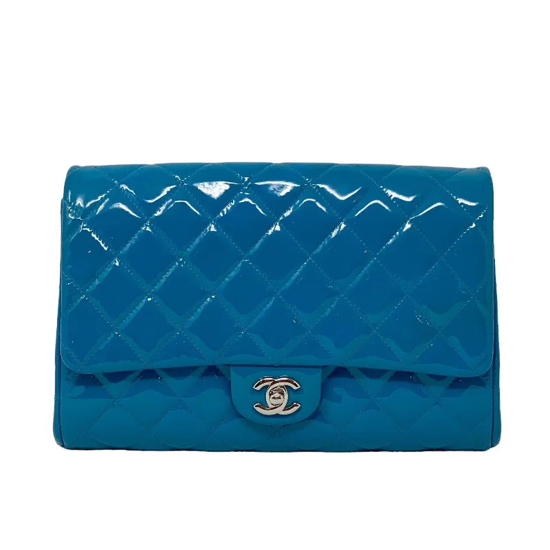 Chanel bags for women who appreciate fine craftsmanshipChanel Blue Patent Classic Clutch With Chain