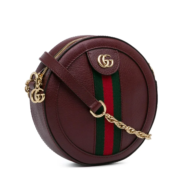 Women Gucci bags with a chain - link trim and a leather bodyGucci Mini Round Ophidia Leather Crossbody Bag GPbMvF)