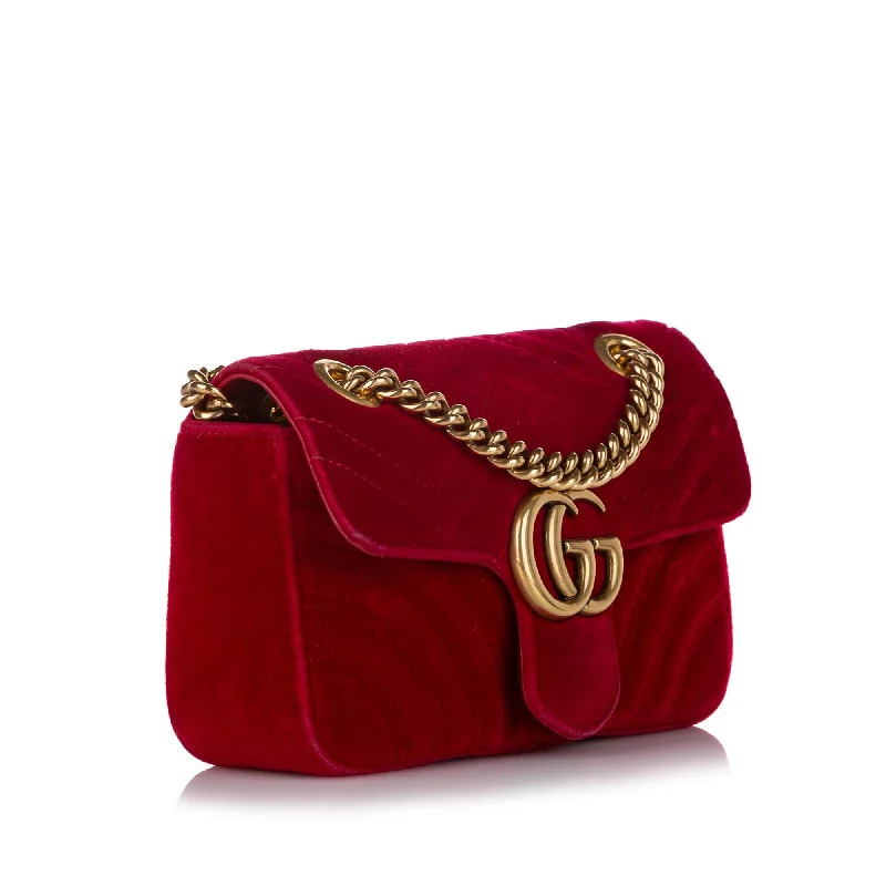 Women Gucci Sylvie bags with a crystal - embellished web stripeGucci Mini GG Marmont Matelasse Velvet Crossbody Bag (27046)