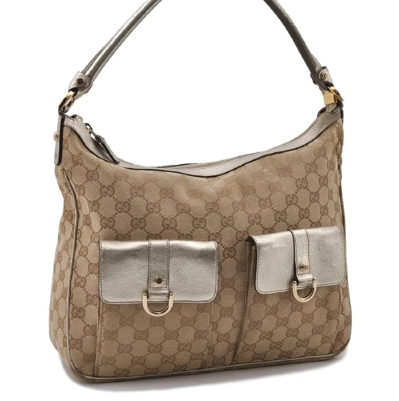 Gucci tote bags for women with a spacious interiorAuthentic GUCCI Shoulder Tote Bag GG Canvas Leather 153025 Beige Gold 7505C