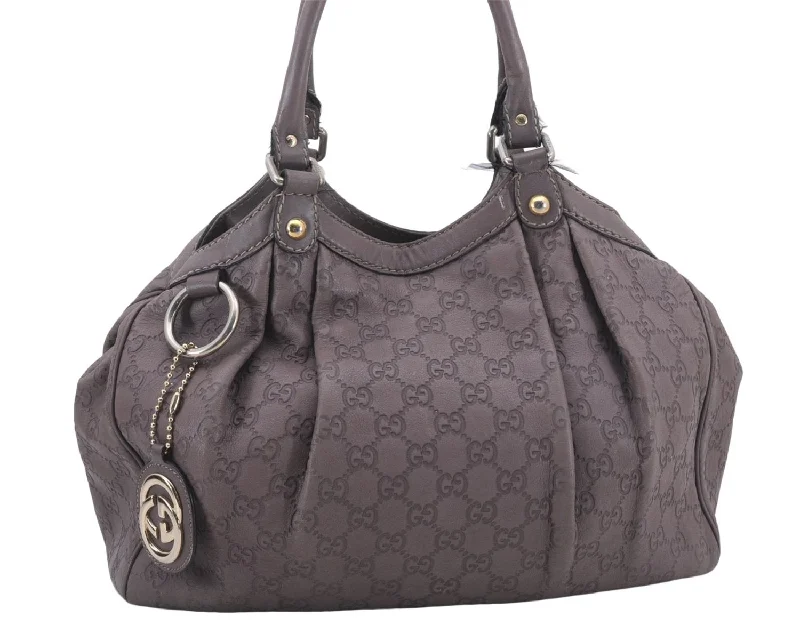 Women Gucci bags with a detachable mirror insideAuthentic GUCCI Guccissima Sukey Leather Shoulder Tote Bag 211944 Purple 6735D