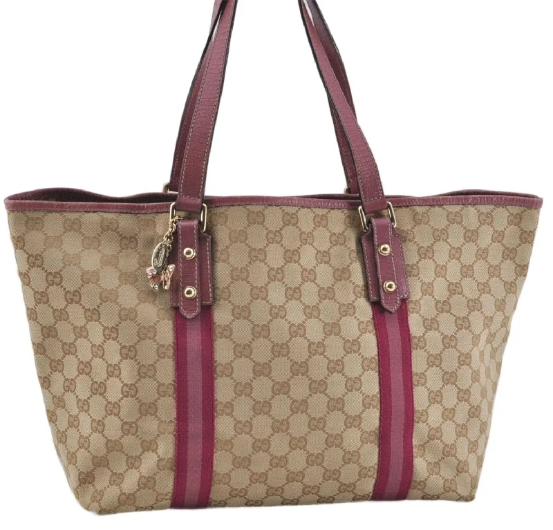 Gucci tote bags for women with a spacious interiorAuth GUCCI Sherry Line Shoulder Tote Bag GG Canvas Leather 139260 Beige J0565