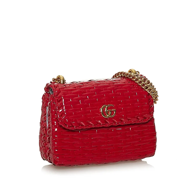 Women Gucci crossbody bags in a bold red colorGucci Mini GG Marmont Cestino Wicker Crossbody Bag (28617)