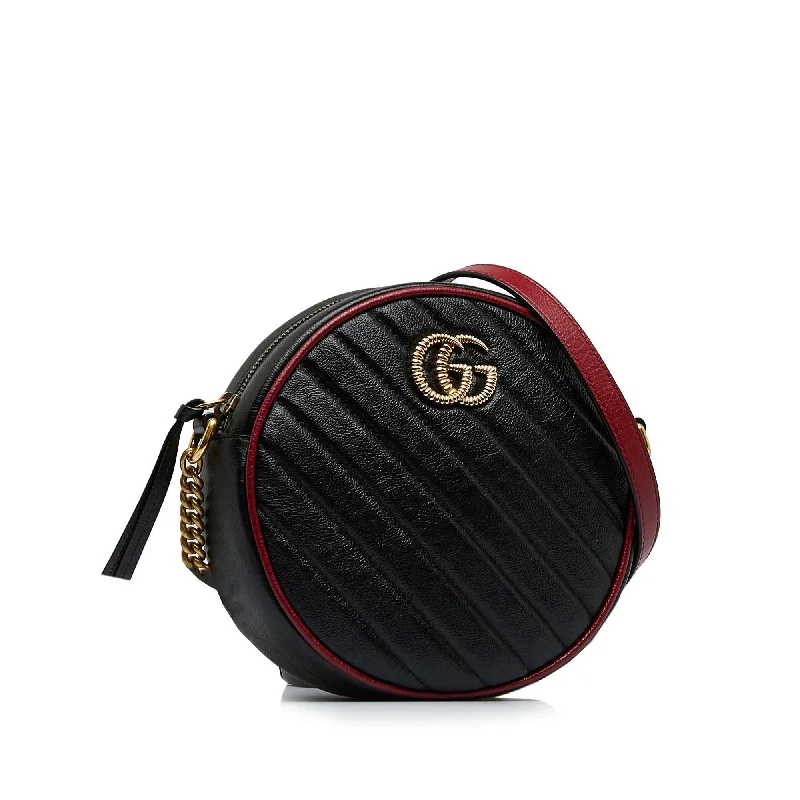 Women Gucci Sylvie bags with a monogram - embossed leatherGucci Mini Torchon GG Marmont Round Crossbody Bag (ZnjZFD)