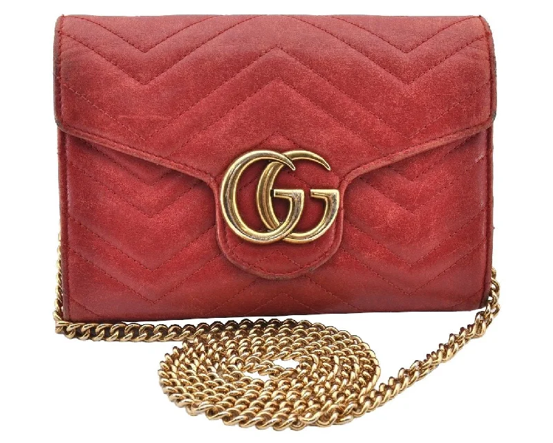 Ladies Gucci Dionysus bags with a star - shaped charmAuth GUCCI GG Marmont Chain Shoulder Cross Bag Wallet Leather 474575 Red 8641I