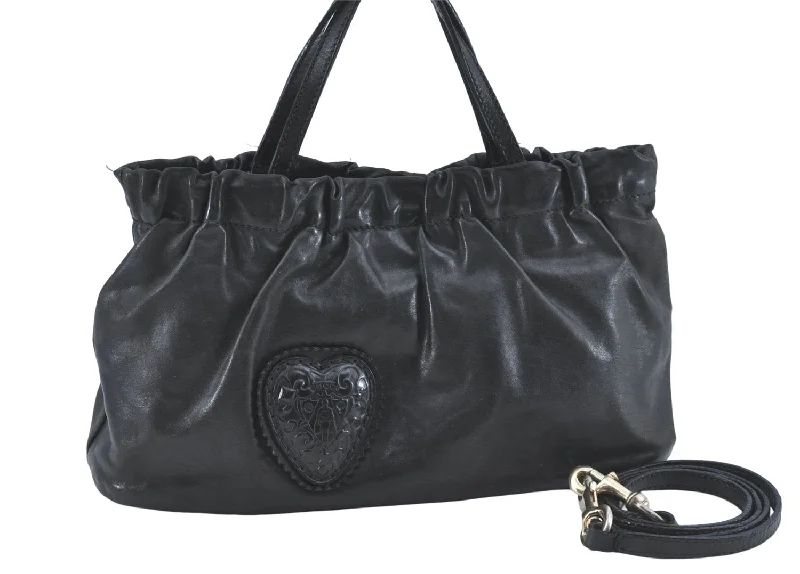 Ladies Gucci shoulder bags with a single - handle designAuthentic GUCCI Heart Crest 2Way Shoulder Hand Bag Leather 212994 Black J0950