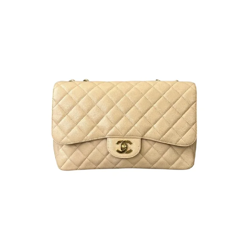 Chanel bags for women who love timeless fashionJumbo Caviar Single Flap Beige GHW