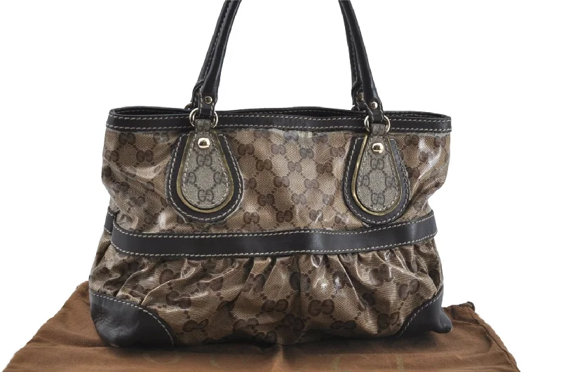 Ladies Gucci Dionysus bags with a star - shaped charmAuthentic GUCCI Jumbo GG Crystal Hand Tote Bag PVC Leather 223964 Brown J1104