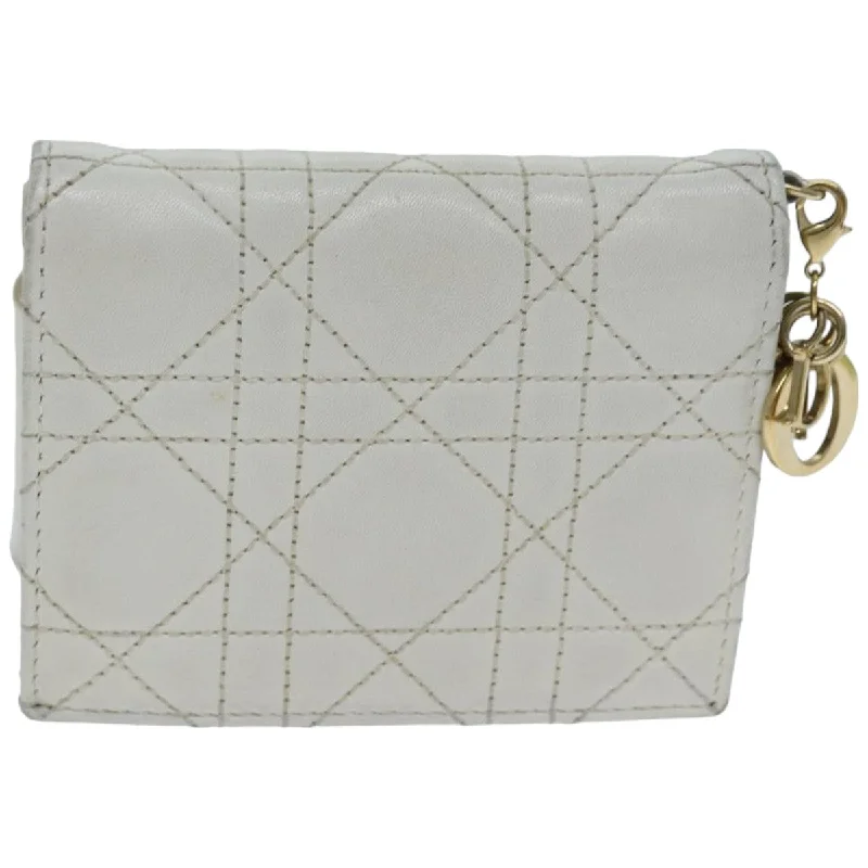 Christian Dior bags with a zip - top closure and multiple compartmentsCHRISTIAN DIOR Lady Dior Canage Amur Bifold Wallet Lamb Skin White Auth hk1281