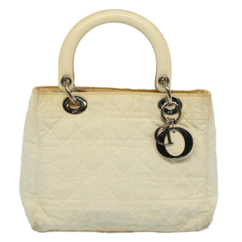 High - fashion Christian Dior bags with a geometric patternCHRISTIAN DIOR Lady Dior Canage Hand Bag Nylon 2way White Auth 54363