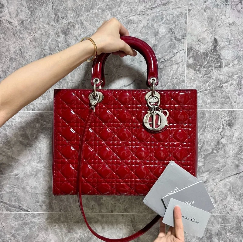 Christian Dior bags with a quilted pattern and gold - toned hardwareLady Large Patent Leather Red SHW