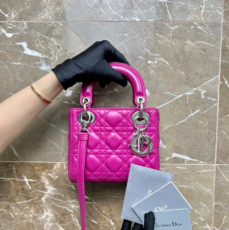 Christian Dior backpacks with a sleek, minimalist silhouetteLady Mini Lambskin Hot Pink SHW