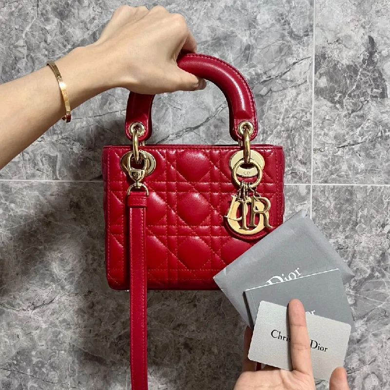 Trendsetting Christian Dior crossbody bags with a colorful strapLady Mini Lambskin Red GHW