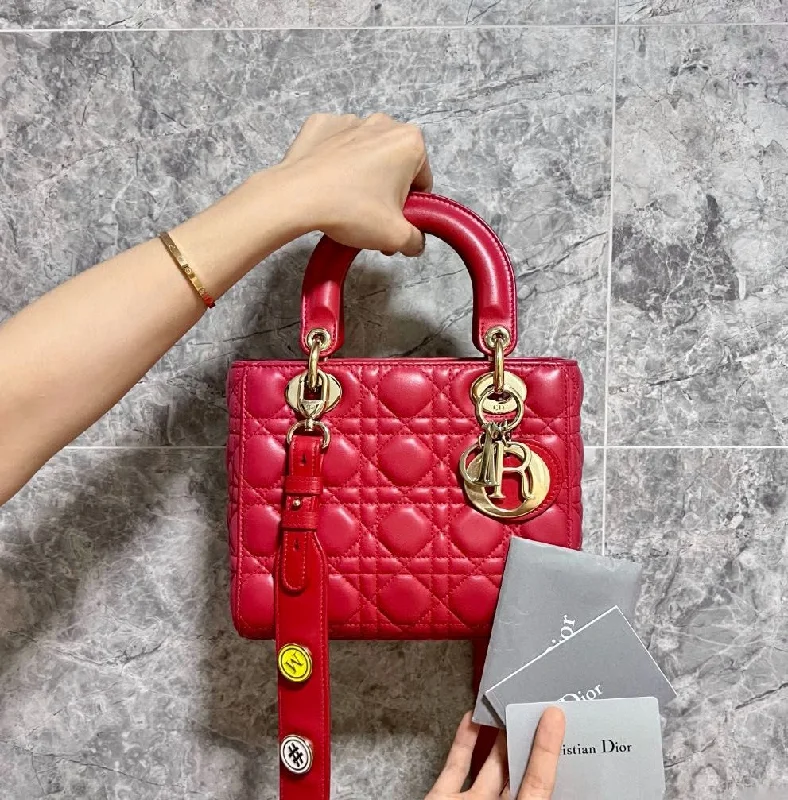 Contemporary Christian Dior handbags with a unique shapeLady Small MyABC Lambskin red GHW