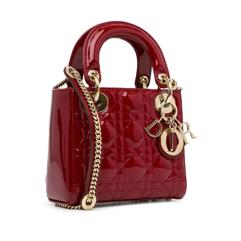 Christian Dior handbags with a snap - button closure and a decorative buckleDior Mini Patent Cannage Lady Dior (nahdcS)