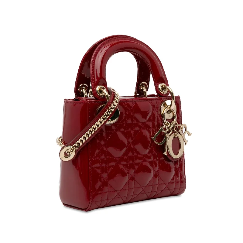 Christian Dior bags with a side - pocket for holding a water bottleDior Mini Patent Cannage Lady Dior (SdQinm)