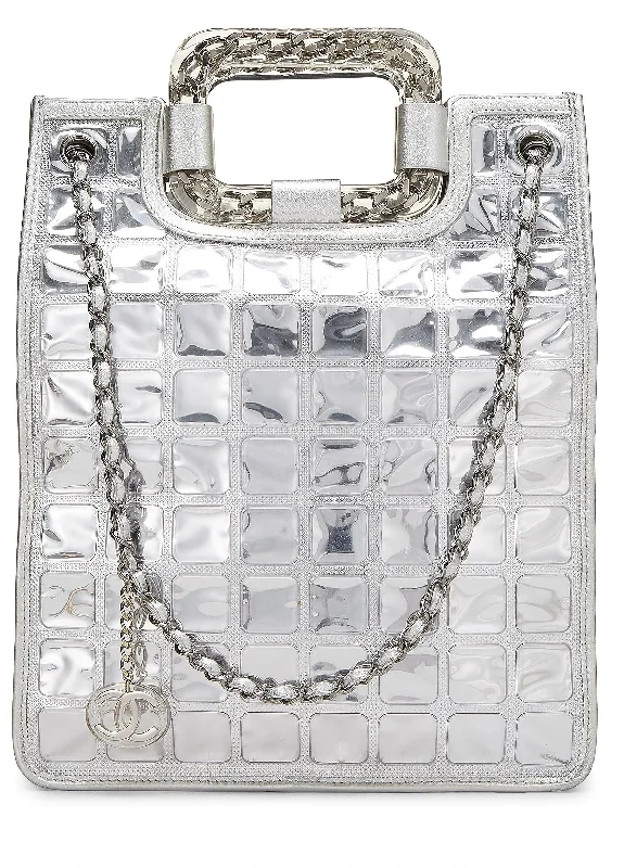 Chanel bags available in bold colors and patternsChanel,  Metallic Silver Quilted Leather Ice Cube Shopping Tote, Silver